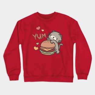 Cute Hungry Cat with Cheeseburger Crewneck Sweatshirt